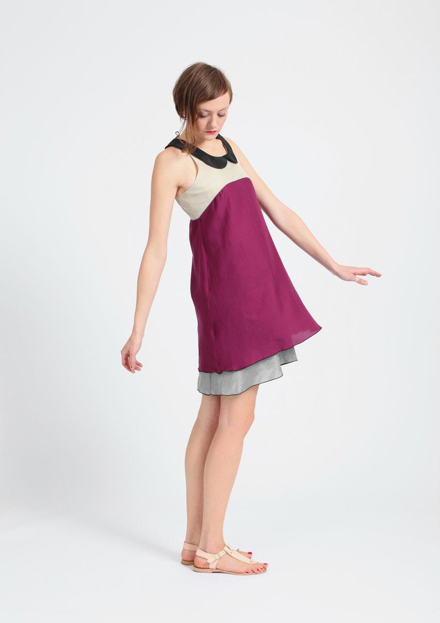 MADEVA collection printemps ete 2012 robe trapeze col claudine sans manches deux volants pourpre claudine